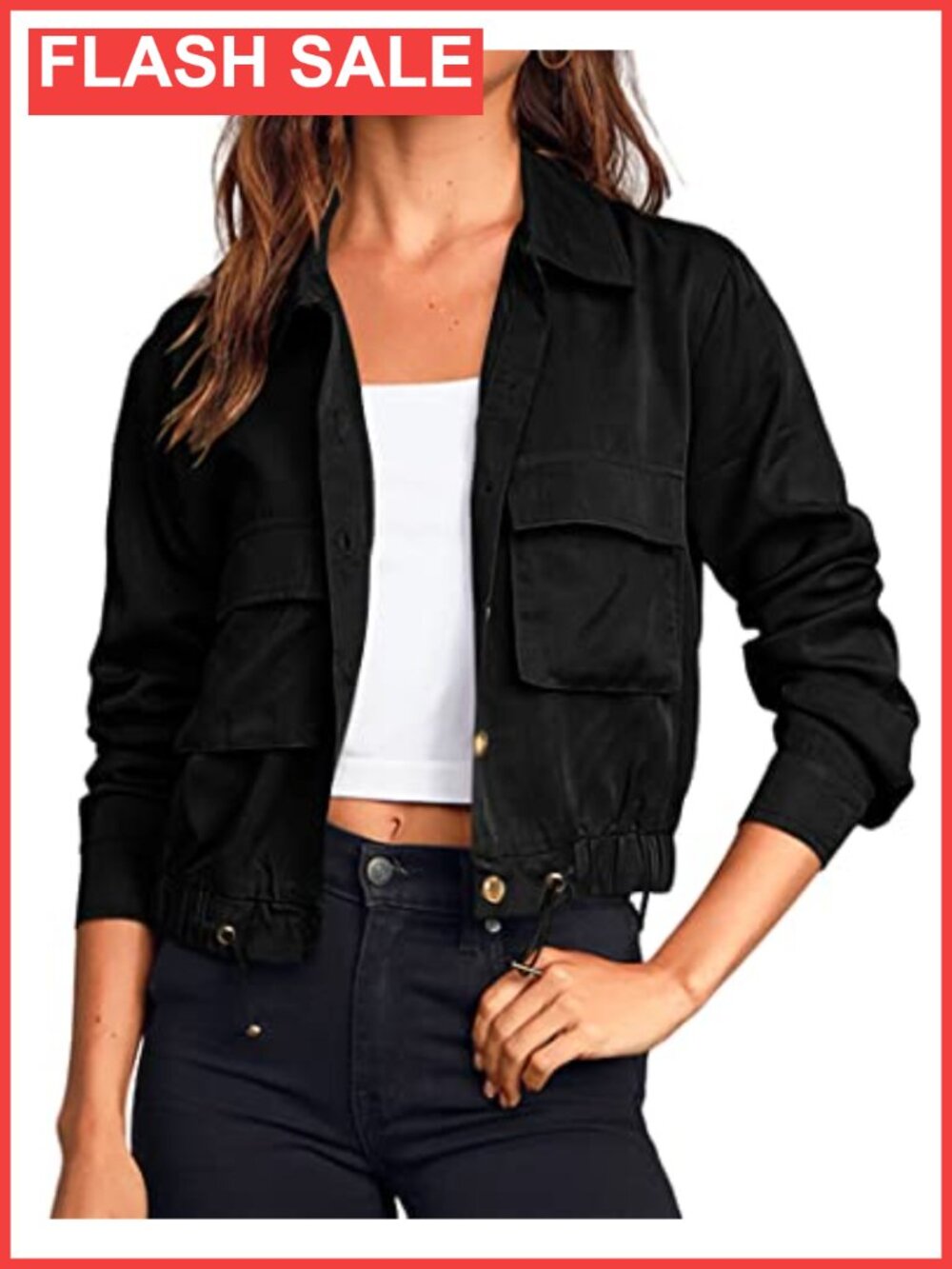 Womens Military Safari Cropped Lightweight Jacket Button Down Utility